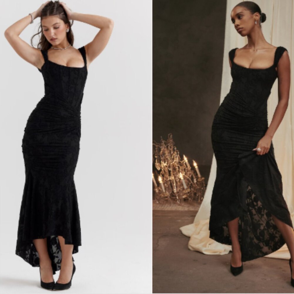 House of CB Cesca Black Floral Maxi Dress - Size M